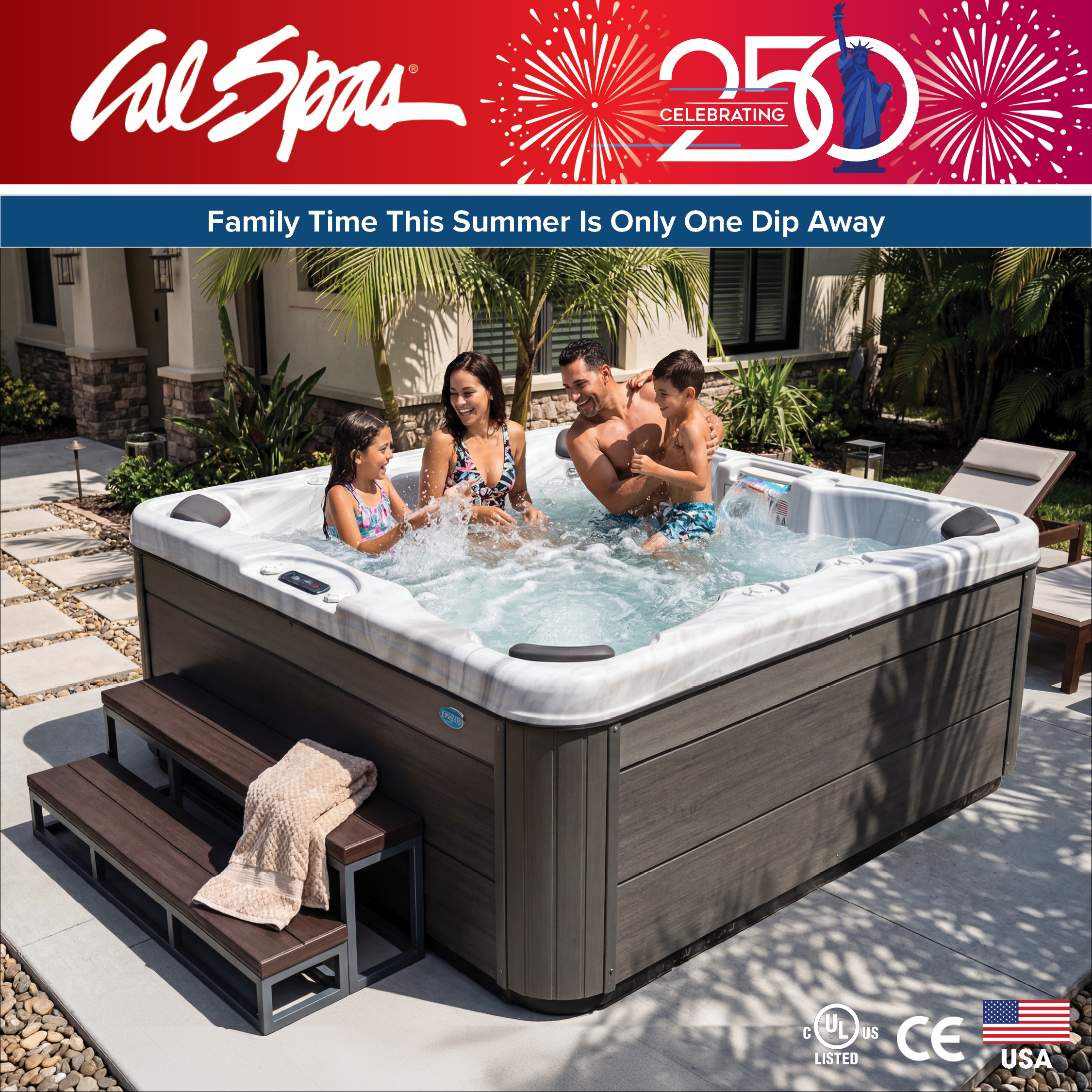 Calspas hot tub being used in a family setting - Plano